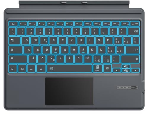 MoKo Italienische Tastatur für Microsoft Surface Pro 7 Plus/Pro 7/Pro 6/Pro 5/Pro 4/Pro 3, QWERTZ Layout Bluetooth Wiederaufladbare Tastatur mit Trackpad, 7-Farben Hintergrundbeleuchtung