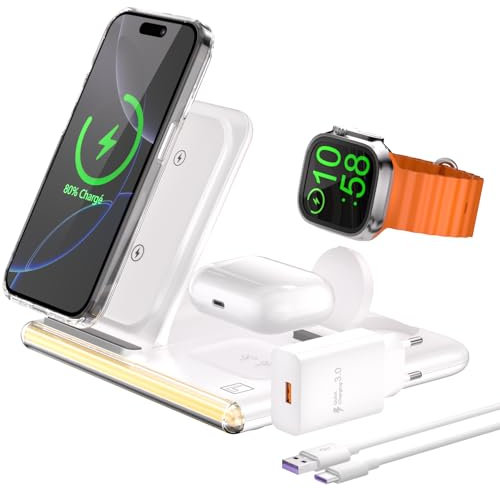 Induktionsladegerät für iPhone, Universal-Ladestation für iPhone 15 Pro Max, iPhone 15 Pro, Airpod Pro 2, Handyladestationen, Ladegerät für iPhone 15 – faltbare Halterung und Nachtlicht