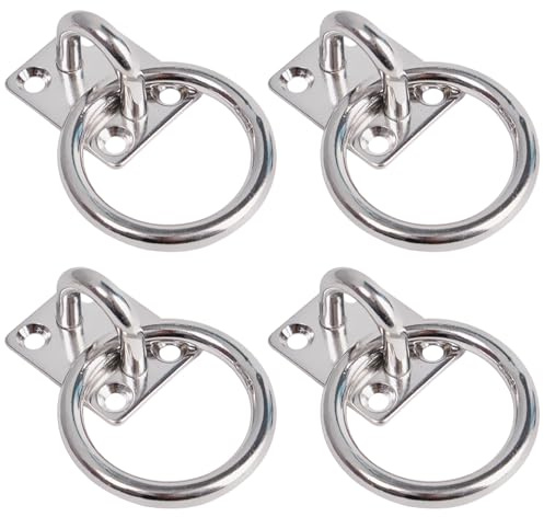 Heavy Duty galvanised Ring on Plate, Tie Ring on Plate 30mm x 35mm Pack of 4 (Galvanised) Dog Animal Tether Horse HAY NET TACK TIE UP Stable Ring Hook