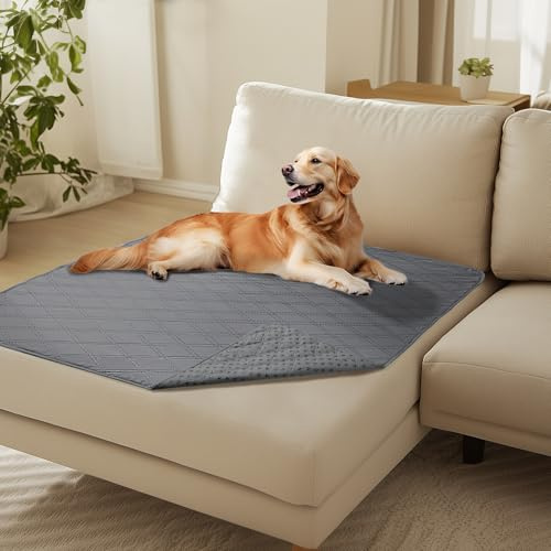 luciphia 100% wasserdichte Hundedecke mit Rutschfesten Punkten, rutschfeste Hundedecke als Schutz für Sofa Bett Auto, Robuste Hundematte Maschinenwaschbar für Unterwegs Hunde, Hellgrau 101 * 127cm