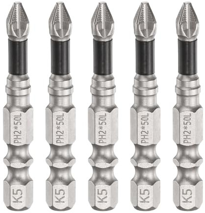 sourcing map 5pcs Impact Phillips Screwdriver Bit PH2 (#2) Anti Slip Tip 1/4 Hex Shank 2 (50mm) Long Magnetic Cross Screw Driver Industrial Power Drill Bits for Remove Fastening Screws