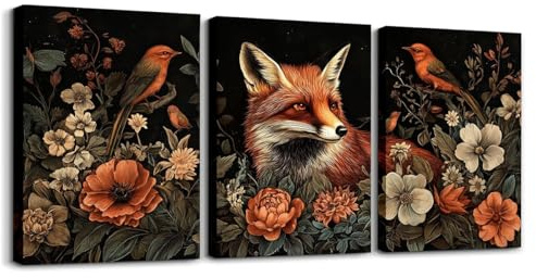 Loussiesd Kleiner Fuchs 3er Poster Set Cartoon Fuchs Leinwandbilder für Schlafzimmer Wohnzimmer Nettes Tier Ölgemälde Wandbilder Set Kawaii Fluffy Kunstdrucke 3D Tier Thema Orange Deko Bilder