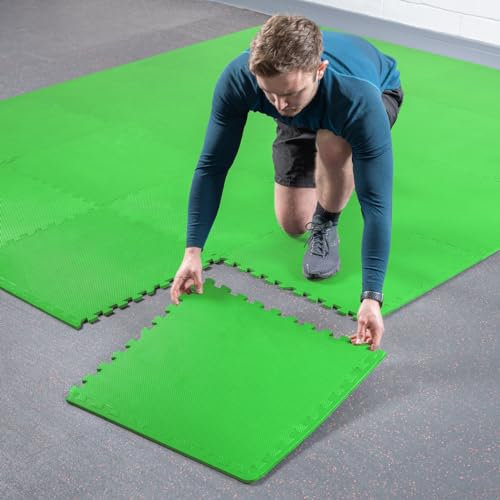 FORZA Tapis de Sol de Salle de Sport Emboîtables | Dalles de 60 cm² | Rembourrage en Mousse EVA | Matériel de Fitness pour Plus de Protection (Vert, Pack de 12)