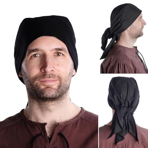 HEMAD Herren Mittelalter Piraten Kopftuch 100% Baumwolle Dreieck Modell: Fidegart, Schwarz