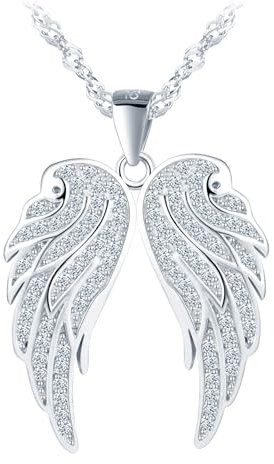 MOOFUN Flügel der Engel Anhänger Kette mit Zirkon,Halskette Damen Mädchen Silber 925,Kette für Frauen Mama Frau Freundin Tochter,Amulett Halskette Modeschmuck Geschenk für Geburtstage Muttertag Silber