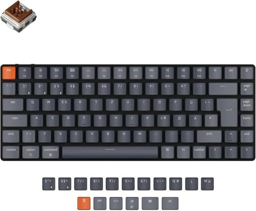 Keychron K3 Teclado mecánico inalámbrico Bluetooth ultradelgado, 75% ISO DE-Layout intercambiable en caliente, perfil bajo, interruptor óptico marrón, teclado RGB para juegos para Mac Windows