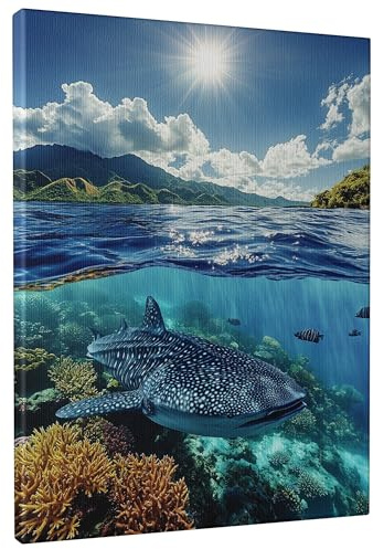 Ozeanischer Walhai Leinwand-Kunst, blaues Korallenriff, Unterwasserfotografie, nautische Dekoration für Wohnzimmer, Schlafzimmer, Badezimmer, einzigartiges Geschenk, 30,5 x 40,6 cm