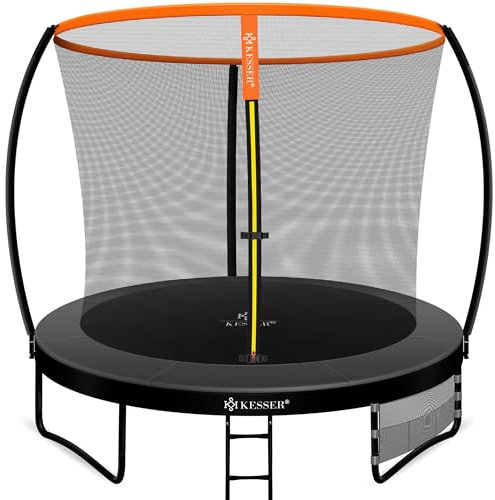 KESSER® Trampolin Ø 244 cm | TÜV Rheinland GS Zertifiziert | Gartentrampolin für Kinder bis 150 kg | Komplettset mit Sicherheitsnetz, Leiter, Randabdeckung, Seitentasche und Zubehör