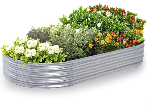 AmazStove Galvanized Raised Garden Bed Kit, Planter Garden Boxes Outdoor, Oval Large Metal for Vegetables Fruits, Flowers Planter Boxes, Easy Assembly Garden Bed Kit 4x2x1 FT (1-Pack)