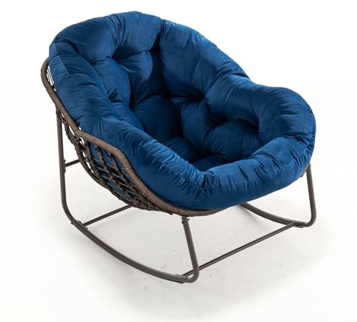 AUKWIK Schaukelstuhl Outdoor bequemer Garten Relaxsessel XXL Lesesessel mit Polsterung für Balkon, Wohnzimmer und Terrasse, Marineblau
