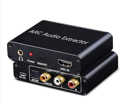 LEKEFETO Adaptador HDMI ARC: convertidor de audio HDMI ARC, convertidor digital analógico con salida de audio óptica y coaxial, 3,5 mm, convertidor DAC para barra de sonido, cine en casa, HDTV