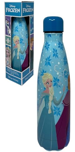 CARTOON Isolierte Edelstahlflasche mit abschraubbarem Deckel - Thermoflasche Edelstahl Trinkflasche für Kinder Jugendliche 500ml (Frozen Hellblau)