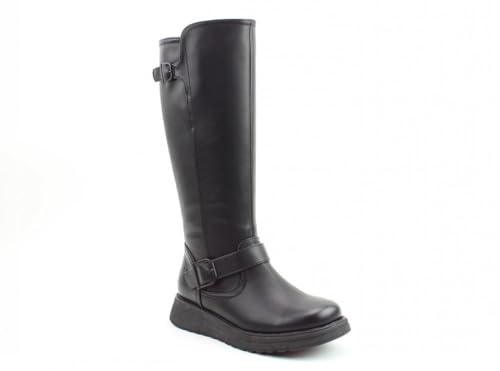 Heavenly Feet Rubymae2 Ladies Tall Calf Boots Vegan Friendly Memory Foam Insoles Twin Buckle Detail Black and Brown