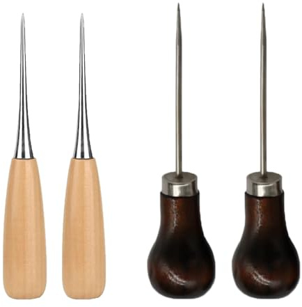 COZERI 4PCS Bradawl Tool for Leather Wood - Hole Punch Sewing Awl Tool Set, Rourd Shape Brown Beige Bradawl Tool for Wood Perforating Leather, Sewing, Paper Crafts, DIY Handicrafts(2 Types)