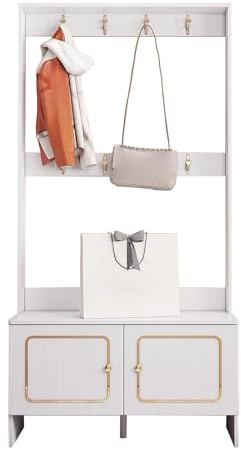 LYUCAYHQ Vestiaire D'entrée Moderne, Meuble D Entree Vestiaire Multifonctionnel 3 en 1 Avec Banc, Rangement à Chaussures et Porte Manteau, Idéal pour Les Petits Espaces(White,70cm/28in)