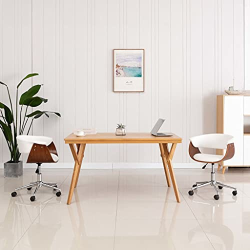 HETFTJN Esszimmerstühle 2er Set Drehbar Höhenverstellbar Kunstleder Weiß 59,5x58x(66-74) cm Modernes Design mit Holzgestell und Metallbeinen 360° Schwenkfunktion für Esszimmer Küche Büro