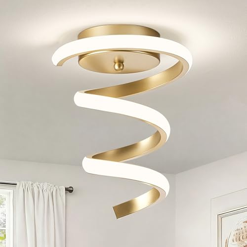 WOKNOS LED Deckenlampe,Moderne Deckenleuchte,4000K,24W,Ø20cm,Gold Lampe,Schraubenförmiges Design,für Flur,Schlafzimmer,Esszimmer,Badezimmer,Balkon,Treppenhaus,Wohnzimmer