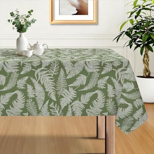 hometrixx Spring Summer Rectangle Table Cloth Green Leaves Wild Fern Washable Wipeable Polyester Tablecloth Stain Wrinkle Resistant Oil Proof Table Cover Kitchen Decor for Dinner Picnic,152×213cm