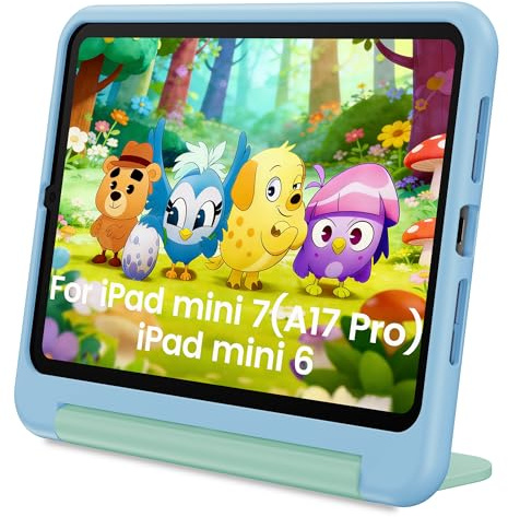 INFILAND Funda para iPad Mini 7 2024 (A17 Pro) / iPad Mini 6 Case 8,3 Pulgadas 2021,Carcasa para iPad Mini 7.ª / 6.ª Generación con Ranura para Lápiz, Soporte Antigolpes y Asa (Sky Blue-Mint)