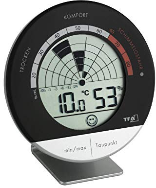 TFA Dostmann Schimmel Radar digitales Thermo-Hygrometer, 30.5032, mit Warnsignal, L 98 x B 23 (50) x H 98 (111) mm