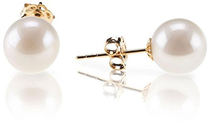 PAVOI 14K Yellow Gold Plated 925 Sterling Silver Round Stud White Simulated Shell Pearl Earrings - 8mm