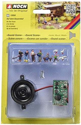 NOCH Sound-Szene „Auf dem Bauernhof“, mit realistischen Geräuschen, für H0 Modelleisenbahn, handkolorierte Figuren