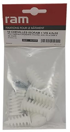 RAM - Fixation pour isolant - 10 chevilles Ø24 x 40 mm ISORAM avec 10 vis agglo 4,5 x 35 mm - Ram