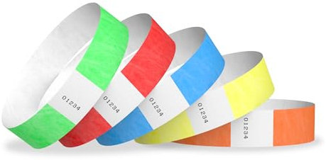 Wristco Tyvek-Armbänder für Veranstaltungen, 500 Stück, 5 Farben, manipulationssicheres Design verhindert Wiederverwendung, hochwertige Armbänder für Krankenhaus- und medizinische Ausweise, Party