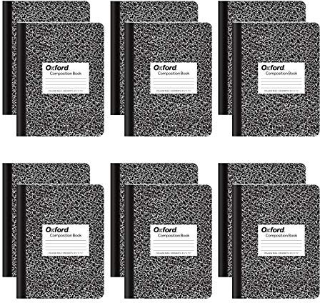 Oxford Composition Notizbücher, College liniertes Papier, 24 x 19 cm, schwarzer Marmor-Einband, 100 Blatt, 12 Stück pro Packung (63796)