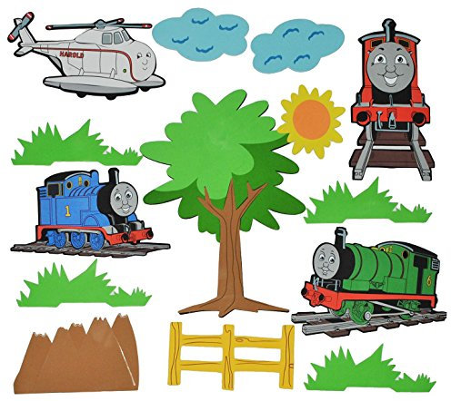 alles-meine.de GmbH 14 TLG. Set: 3-D Wandtattoo/Wandbild/Türschild - Thomas die Lokomotive aus Moosgummi - Eisenbahn Zug Wandsticker Wanddeko für Kinderzimmer Kind Kinder DEK..