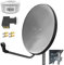 60cm HD Sat Anlage Quad LNB + 50m Koaxialkabel 135dB + 4 F-Stecker Digital 4 Teilnehmer Antenne Grau UHD 4K