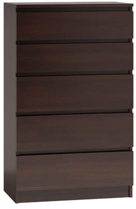 WHATSIZE ENTERPRISE – Moderna – Large Chest of Drawers – Contemporary 5 Drawer Tall Dresser & Bedside Drawers - Office, Lounge & Bedroom Furniture Storage Cabinet, Wenge