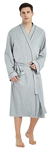 U2SKIIN Morgenmantel Herren 100% Baumwolle, Bademantel leicht Kimono Saunamantel Hausmantel lang (Grau Mel., L/XL)