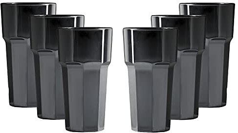 Set of RB Unbreakable Reusable Polycarbonate Plastic Black Octagon shaped 12 OZ Tumblers. (330ml /12oz) to rim Height 13cm, Max Diameter 7.2cm) Realistic Alternative to Real Glass (6)