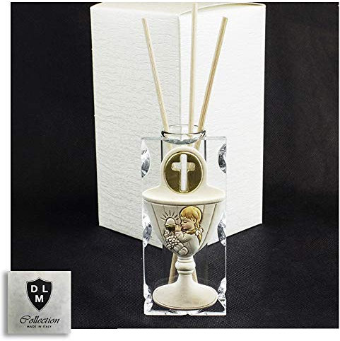 DLM-29904 (Kit 6 Pezzi) Diffusore Profumatore in Vetro Calice Comunione con Crocifisso Bambina in Preghiera bomboniera