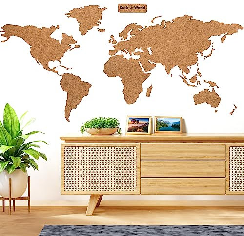 Umrisse der Welt als XXL-Kork-Pinnwand | 210x105 cm | Weltkarte Kork extra groß | Detailgenau & Hochwertig | CORKWORLD zum Pinnen und als Wand-Deko | Für Weltenbummler & Vielreisende