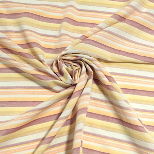 TOLKO Baumwollstoffe gestreifter Sommer Batist aus 100% Baumwolle | weicher Nesselstoff als Modestoff Kleiderstoff Dekostoff | Stoffe zum Nähen Meterware Baumwolle (Beige apricot)
