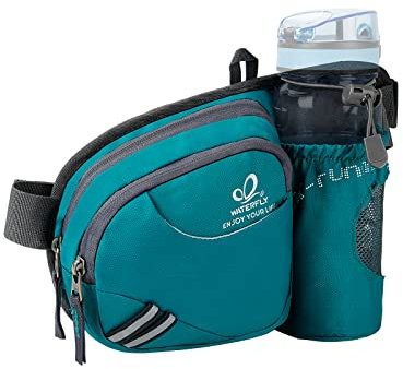 WATERFLY Gürteltasche Bauchtasche mit Flaschenhalter Damen und Herren, Atmungsaktiv Sport Hüfttasche für Laufen Radfahren Camping Klettern Reisen Wandern Joggen Hundetraining (Türkis)