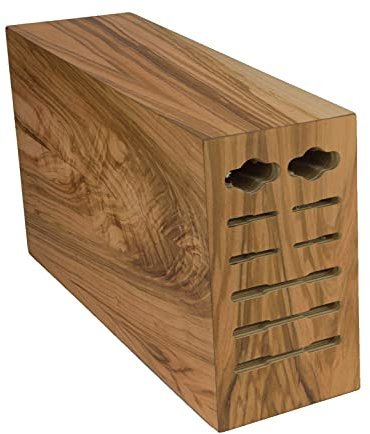 Messerblock mit 9 Öffnungen, Olivenholz, leer