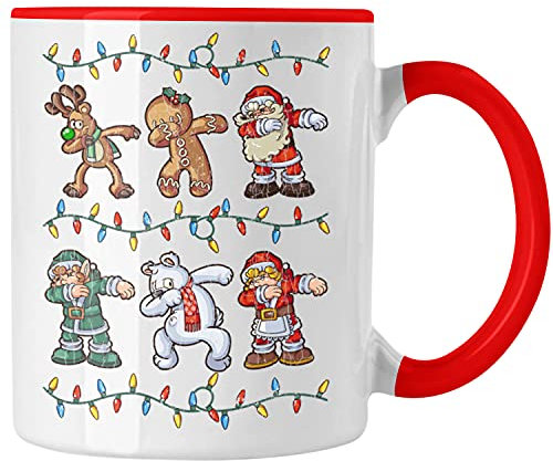 Trendation - Weihnachten Tasse Weihnachtsmann für Kinder Weihnachtstasse Lustig Geschenk Becher Jungs Jungen Mädchen Cute Rentier Lebuchenmann Weihnachtsmann Eisbär (Rot)