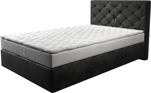 DELIFE Boxspringbett Dream-Great Mikrofaser Anthrazit Vintage 120x200 cm mit Matratze und Topper