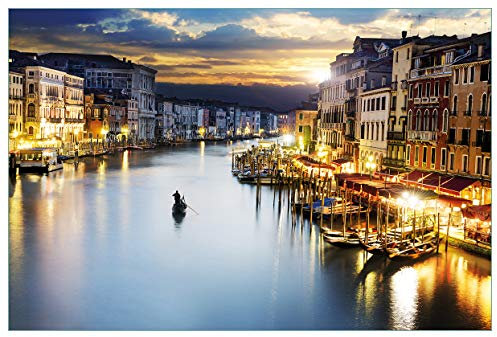 Wallario Küchenrückwand aus Glas 90 x 60 cm, Motiv: Canal Grande in Venedig am Abend mit untergehender Sonne | Spritzschutz abwischbar & pflegeleicht