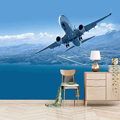 ZLJBB Photo Wallpaper Wall Mural Blue Sky Plane DIY 3D Wallpaper Living Room Bedroom Office Corridor Decoration Murals Modern Wall Decoration Self-Adhesive Canvas Wall Art 350 x 256 cm (WxH)