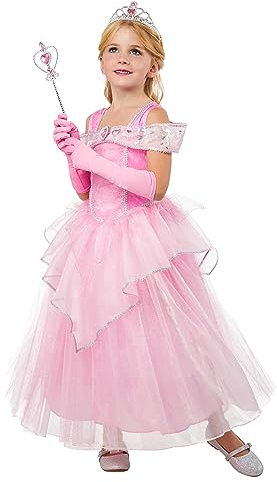 Rubies Costume Principessa Pink Princess per bambina, vestito da principessa rosa con organza, Tiara e guanti, originale, ideale per Halloween, Natale, carnevale e compleanno