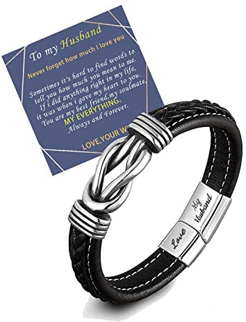 To My Husband Bracelet, braided leather bracelet Gift for Husband,Stainless Steel Leather Bracelet for Husband Christmas Gifts
