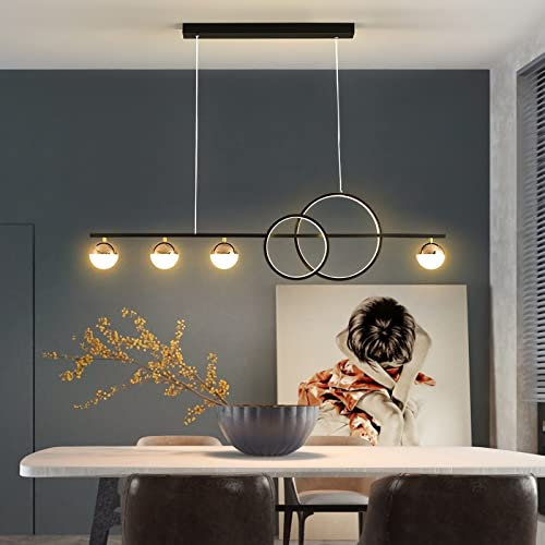 LED Pendelleuchte Esstischlampe Küchenlampe Hängend Lampen Dimmbar Hängelampe Modern LED Pendelleuchte Esstisch Wohnzimmer Schlafzimmer Hängeleuchte Höhenverstellbar Pendellampe (Schwarz, 95cm)