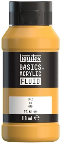 Liquitex 8870421 Basics Fluid - Peinture acrylique à consistance fluide, à séchage rapide, résistante à la lumière, imperméable, à base d'eau, Flacon de 118 ml, Or