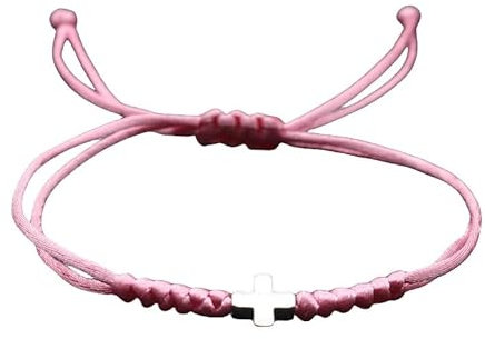 OLGER Braided Rope Bracelet,Silvery Cross Braided Bracelet Lucky Pink Rope String Wristband For Men Women Couple Wish Good Luck Prayer Amulet Bangles Jewelry