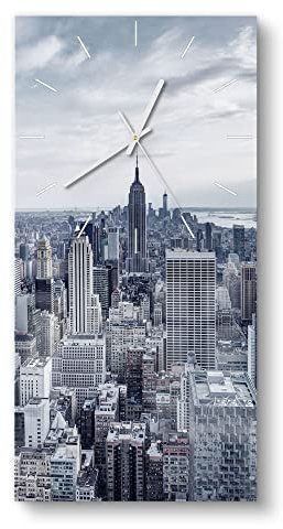 DEQORI Glasuhr | horizontal 30x60 cm | Motiv Blaue Skyline New York | große XXL Design Uhr aus Glas | leise Wanduhr für Wohnzimmer & Küche | Moderne Hingucker Uhr für die Wand