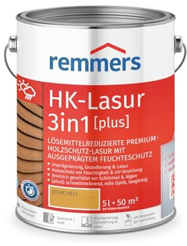 Remmers Vernice trasparente Acqua HK 3in1 rovere chiaro, 5 litri, vernice per legno, per recinzioni, copertura per auto, casette da giardino, impregnante + fondo + finitura in uno